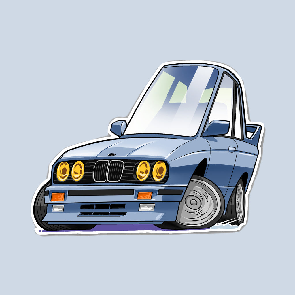 E30 Rally Cartoon BMW E30 sticker – Auto Tooned